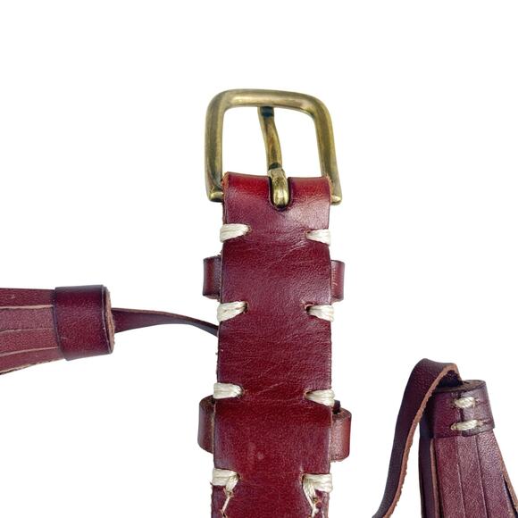 Madewell Chestnut Brown Braided Leather Tassel Belt Brass Buckle Woven Skinny main image 6